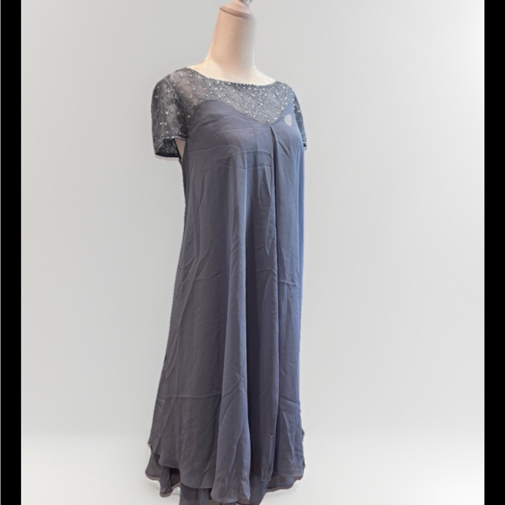 JJs House Elegant Gray Maxi Dress with Beaded Shoulders